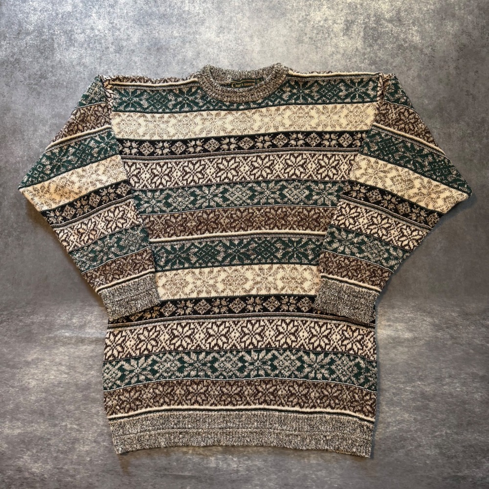 Vintage 90s Croft & Barrow Fair Isle Sweater Mens XLT Green Cotton Made in USA